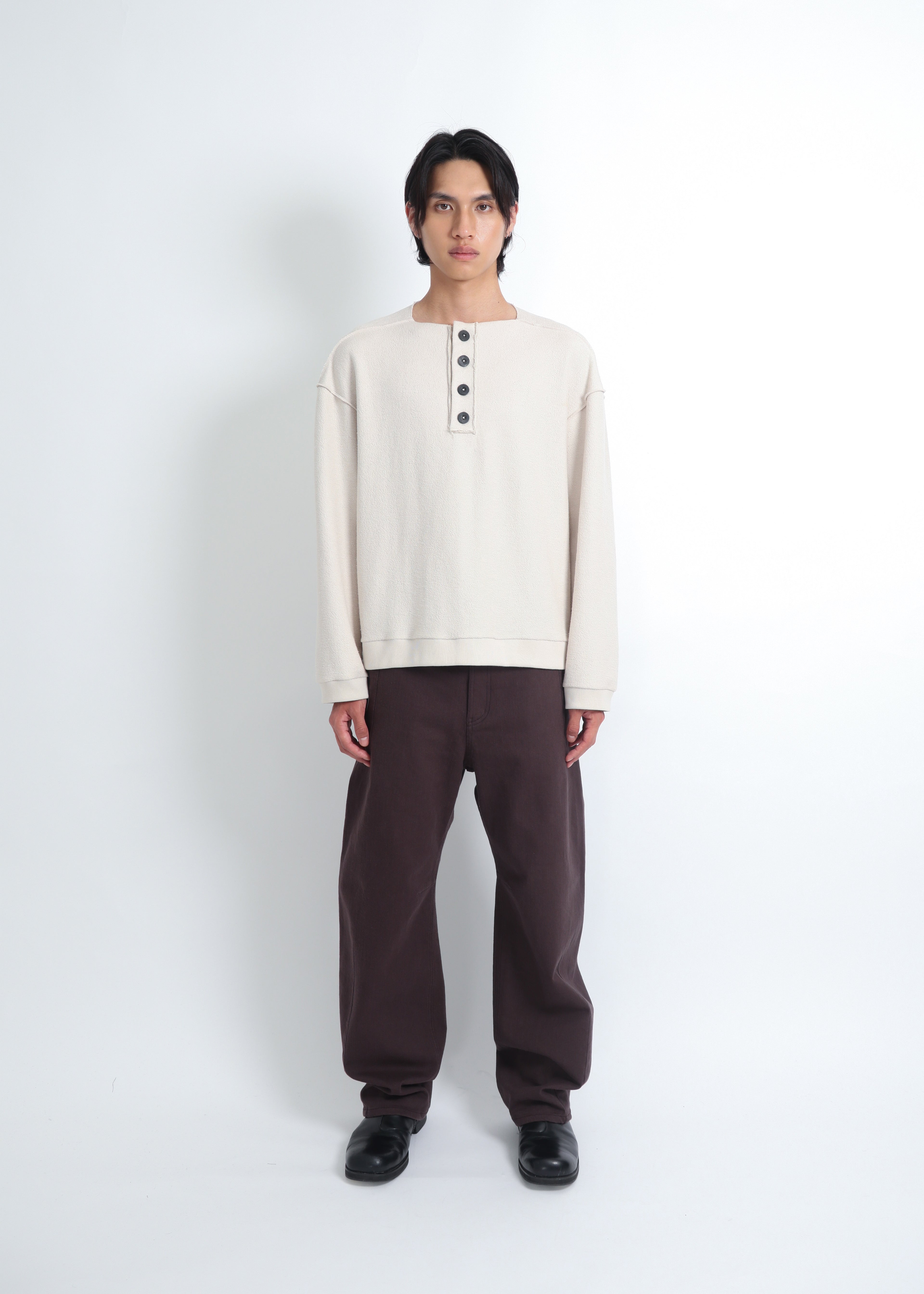 Raw Henley-Neck Sweatshirt