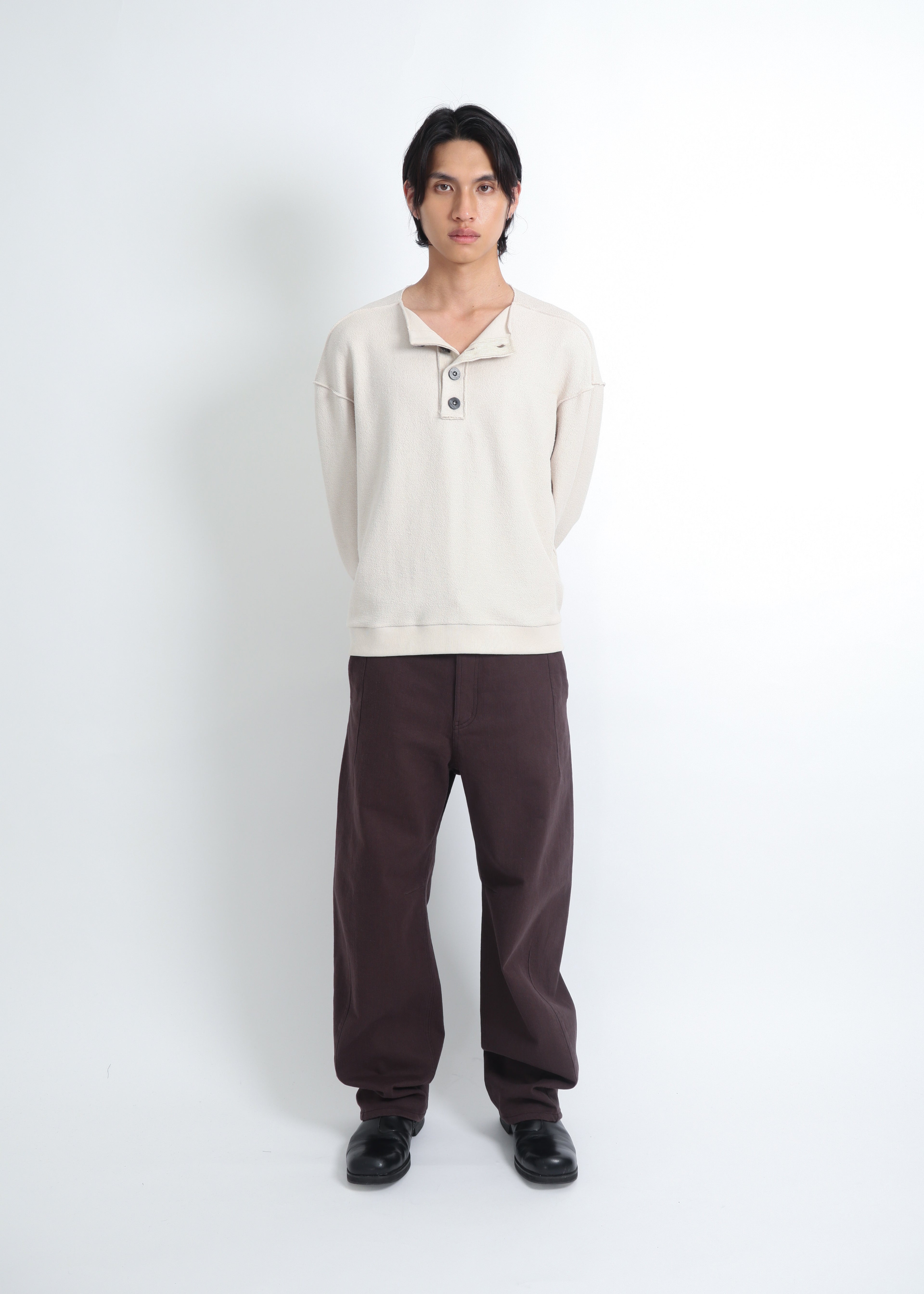 Raw Henley-Neck Sweatshirt