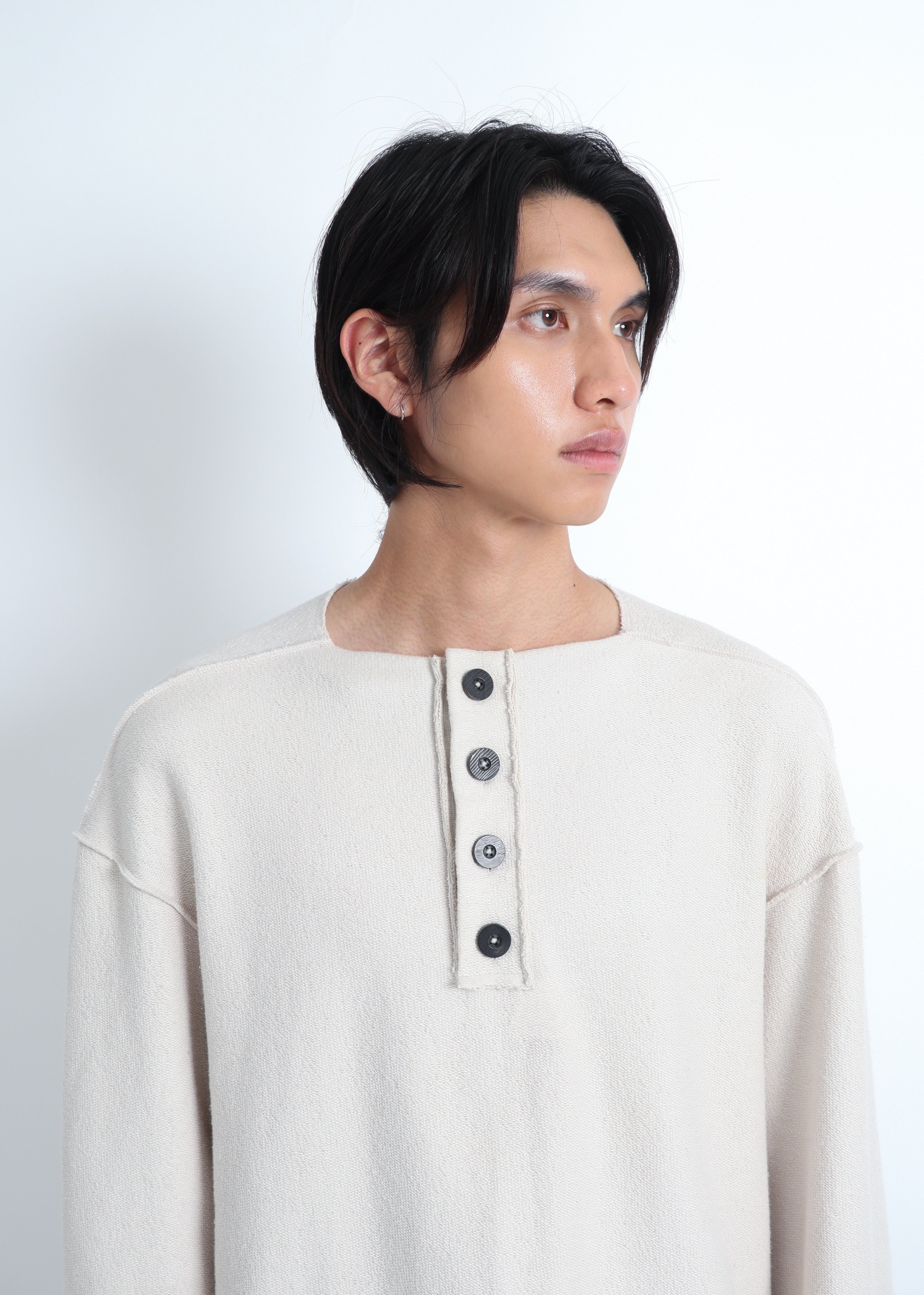 Raw Henley-Neck Sweatshirt