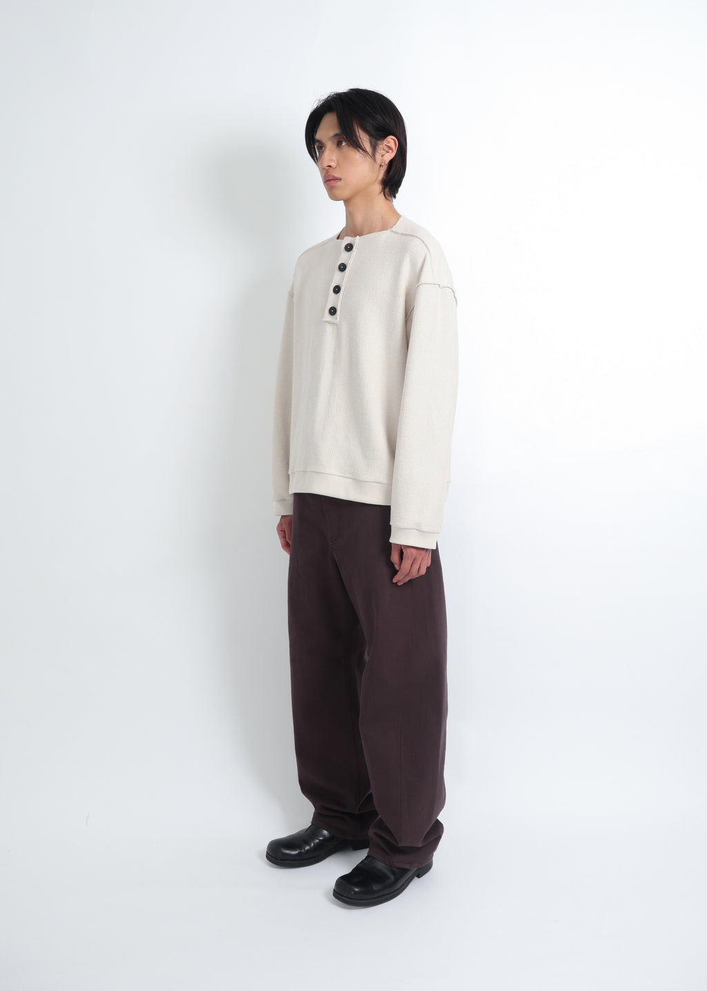 Raw Henley-Neck Sweatshirt