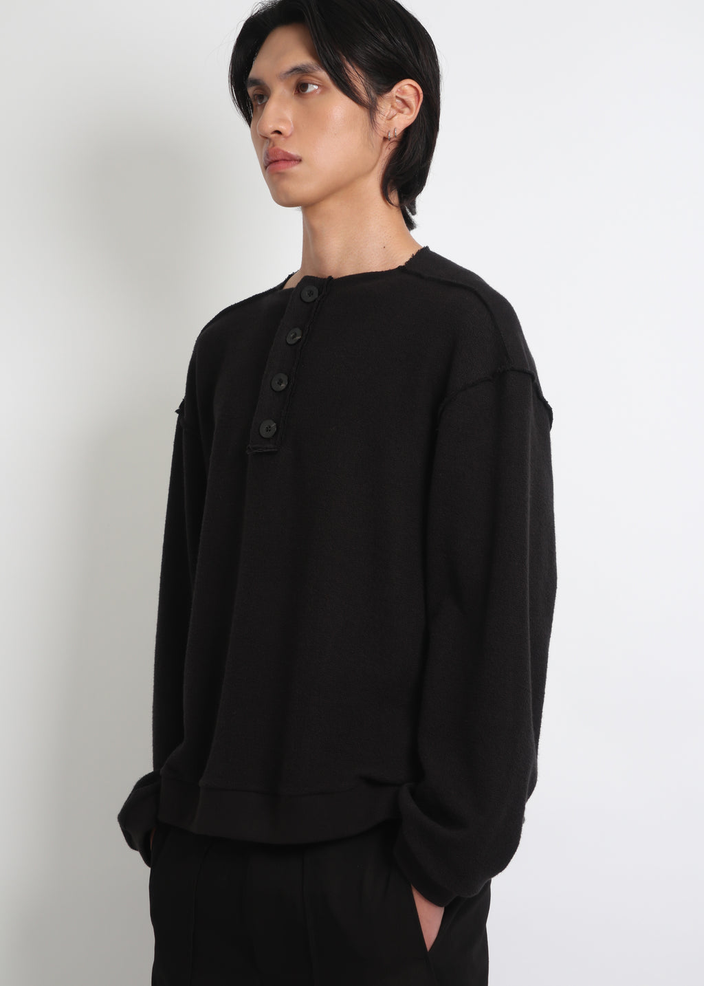 Raw Henley-Neck Sweatshirt