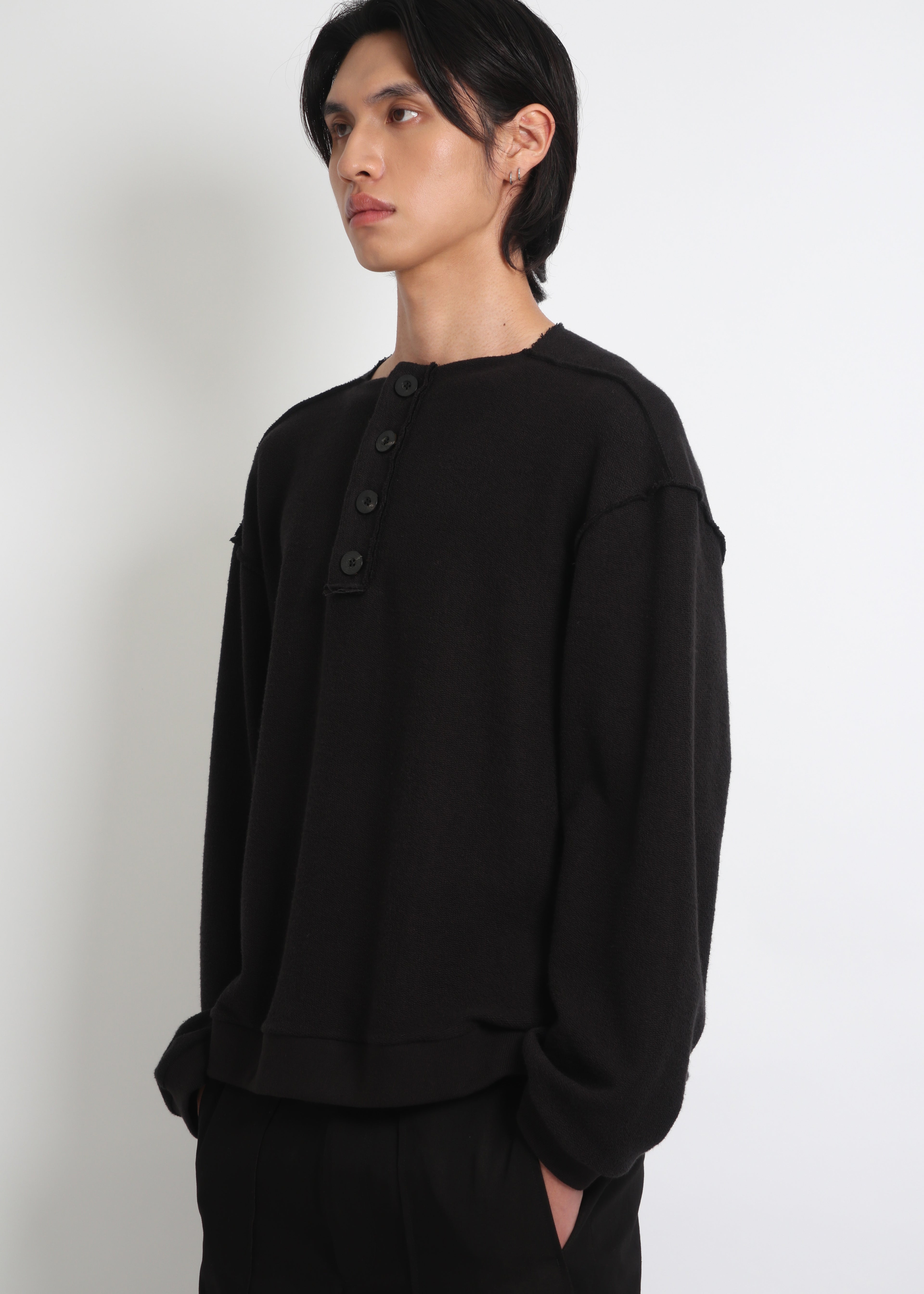 Raw Henley-Neck Sweatshirt
