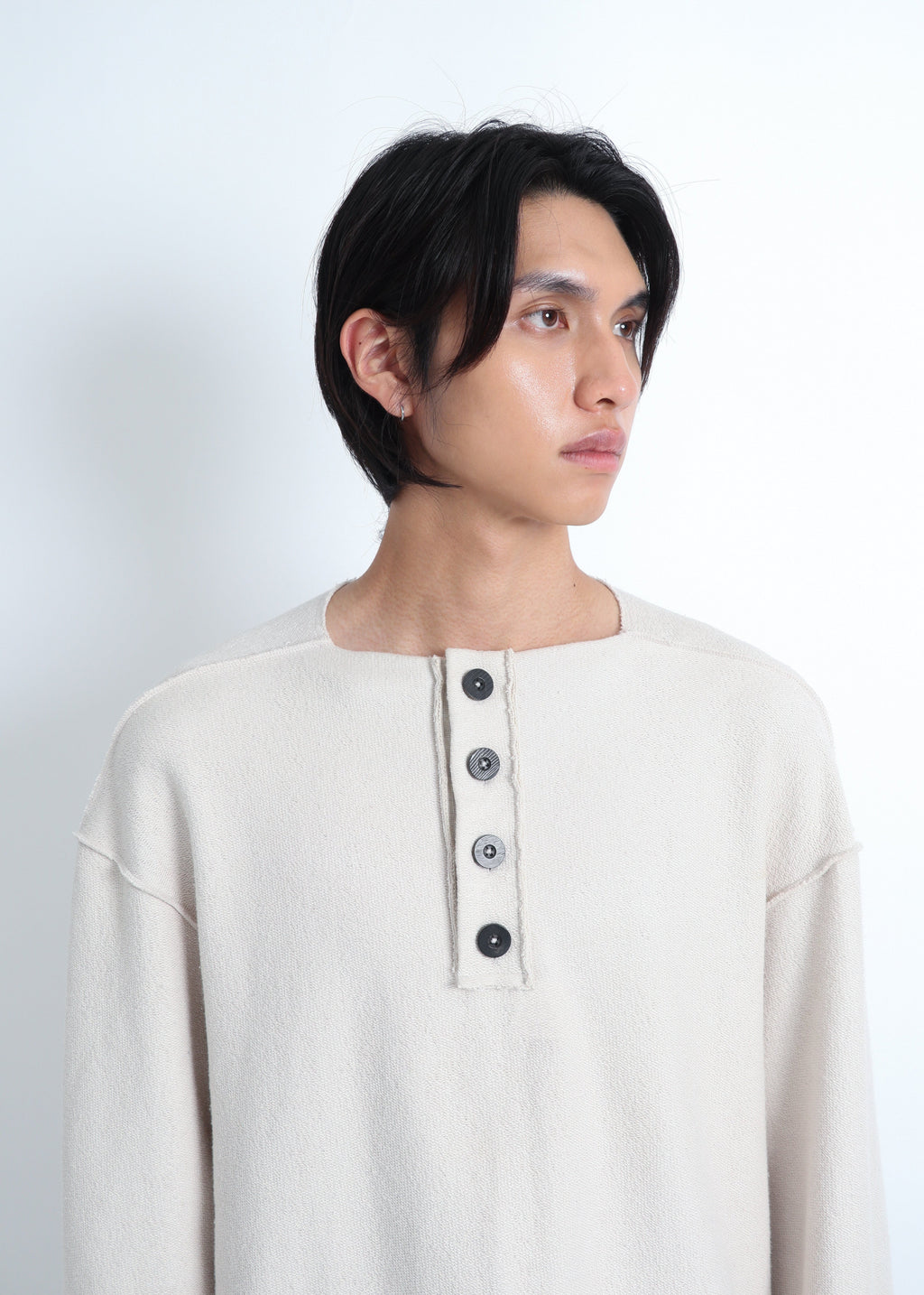 Raw Henley-Neck Sweatshirt