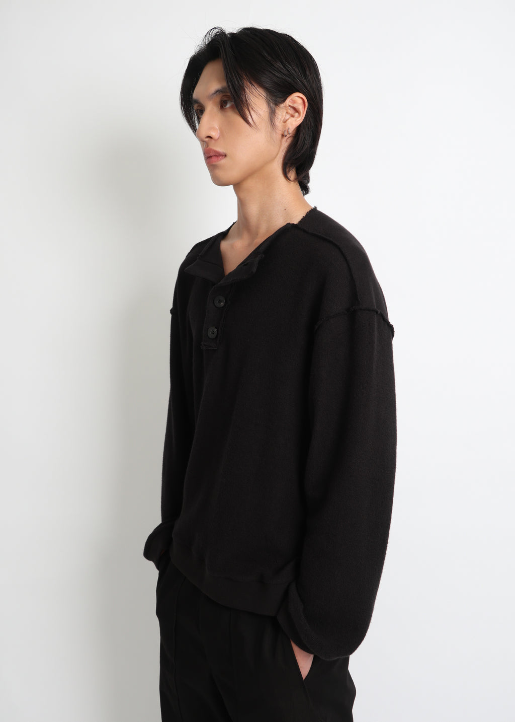 Raw Henley-Neck Sweatshirt